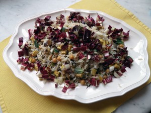 Riso Jasmine con radicchio, ceci e tofu curry e papaia e menta